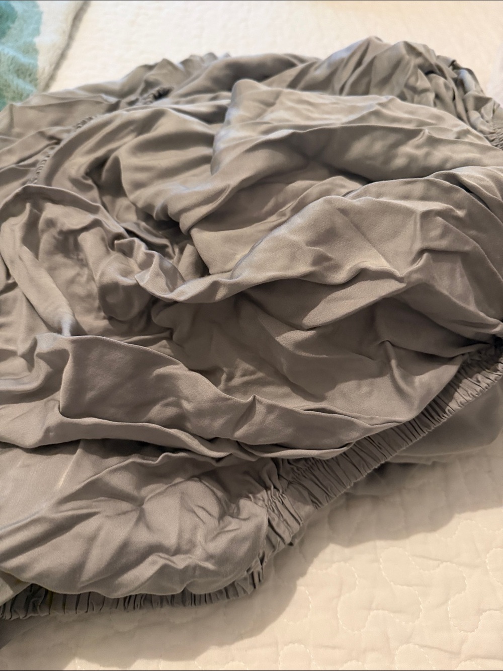 Silver Bamboo Satin Fitted Sheet - Neutral Gray Home Bedding twin xl